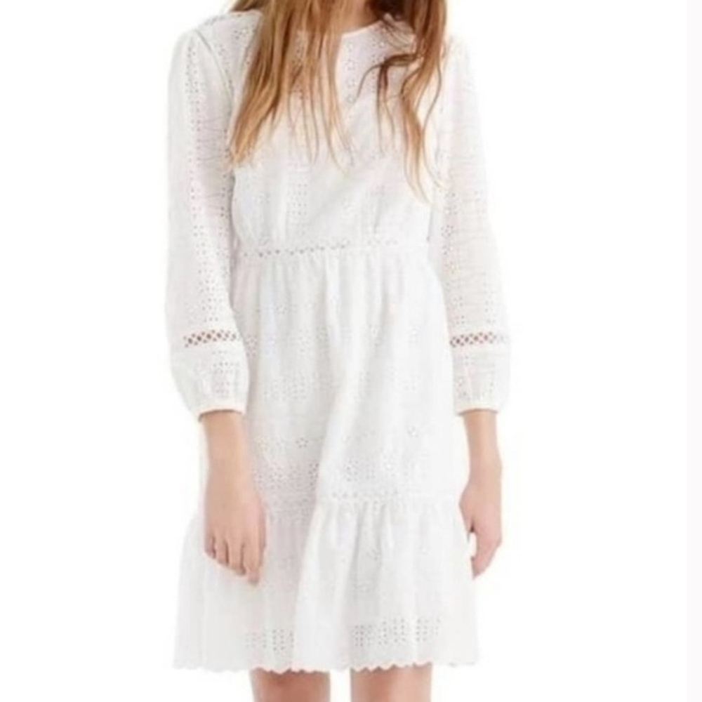 New J. Crew White Eyelet Cutout Long Sleeve
Lined Dress 2 petite